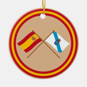 Crossed flags of Spain and Galicia Ceramic Ornament