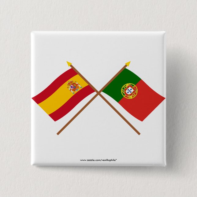 Crossed Flags of Spain and Portugal 15 Cm Square Badge (Front)