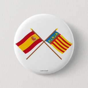 Crossed flags of Spain and Valencia 6 Cm Round Badge