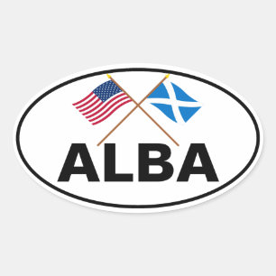 Crossed Flags of the USA and Scotland (Cross) Oval Sticker