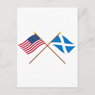 Crossed Flags of the USA and Scotland (Cross) Postcard