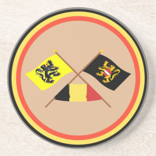 Crossed Flanders & Flemish Brabant Flags w Belgium Coaster