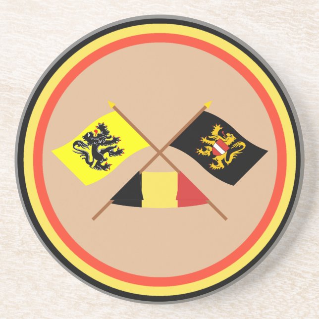 Crossed Flanders & Flemish Brabant Flags w Belgium Coaster (Front)