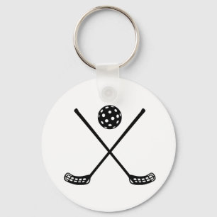 Crossed floorball sticks key ring