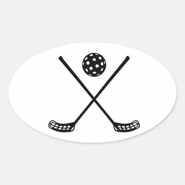 Crossed floorball sticks oval sticker (Front)
