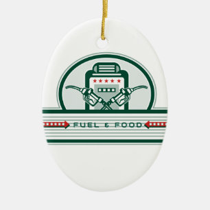 Crossed Fuel Nozzle Gas Pump Retro Ceramic Tree Decoration