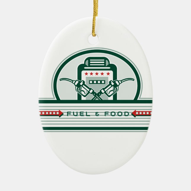 Crossed Fuel Nozzle Gas Pump Retro Ceramic Tree Decoration (Front)