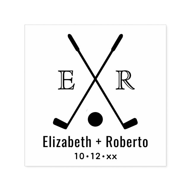 Crossed Golf Clubs Couple 2 Initial Monogram Self-inking Stamp (Design)