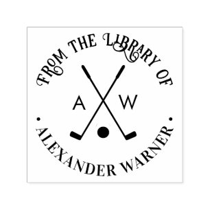 Crossed Golf Clubs Golf Ball Monogram Library Book Self-inking Stamp