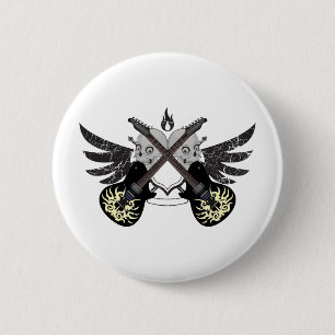 Crossed Guitars and Skulls 6 Cm Round Badge