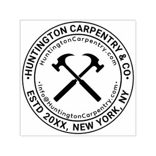 Crossed Hammers Carpentry Builder Name URL Email Self-inking Stamp