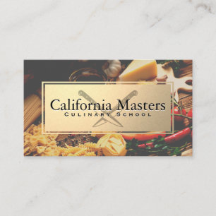Crossed Knives Gold Metallic Food on Table Business Card