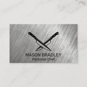 Crossed Knives Metal Background Business Card