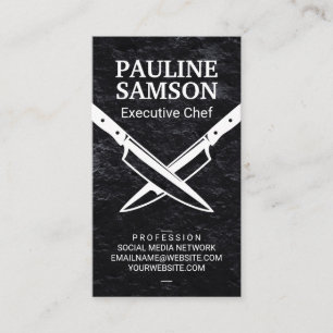 Crossed Knives   Slate Business Card