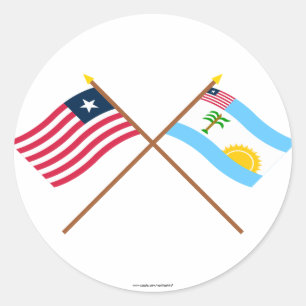 Crossed Liberia and River Cess County Flags Classic Round Sticker