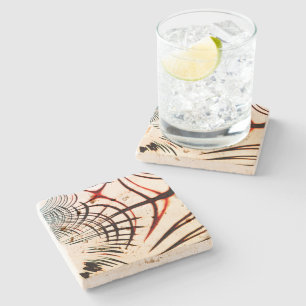 Crossed lines of varied colours, light background stone coaster