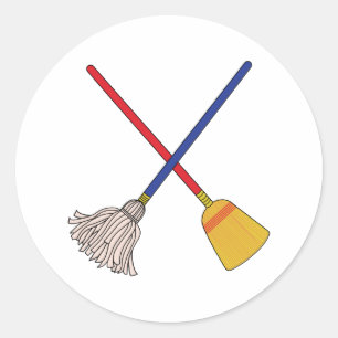 Crossed Mop & Broom Classic Round Sticker