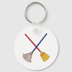 Crossed Mop & Broom Key Ring