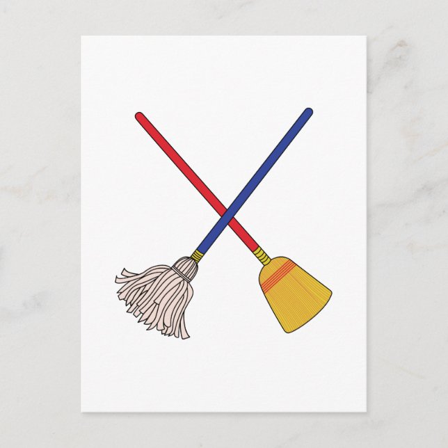 Crossed Mop & Broom Postcard (Front)
