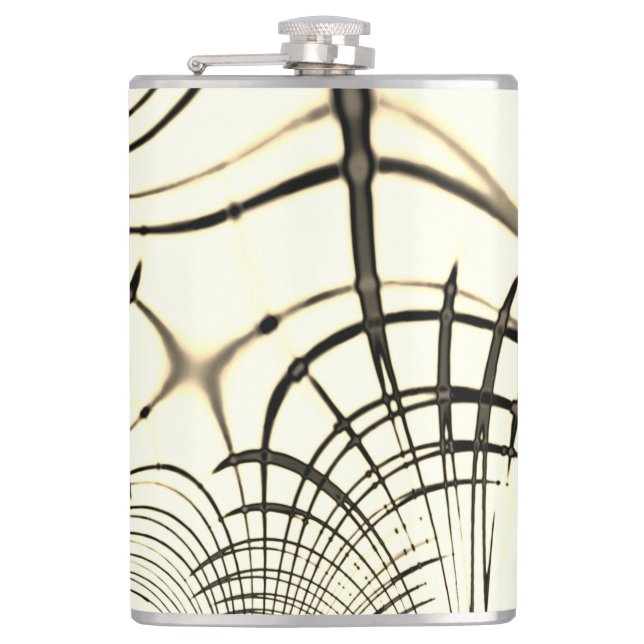Crossed nut-brown curved traces, light background hip flask (Front)