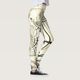 Crossed nut-brown curved traces, light background leggings