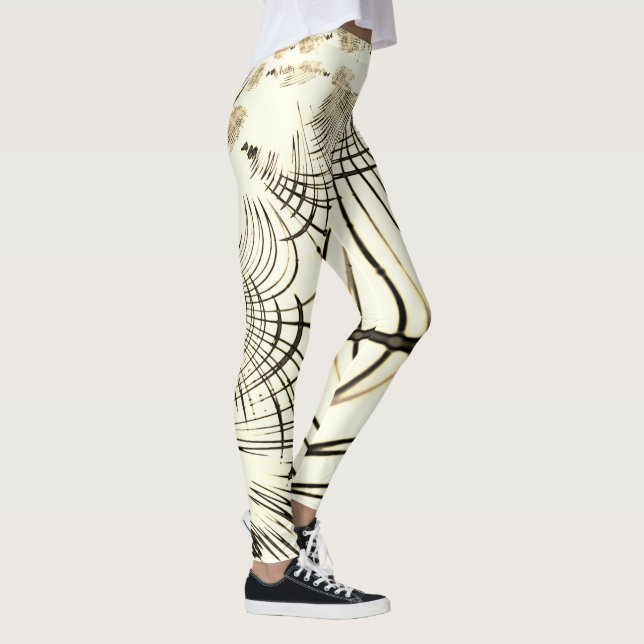 Crossed nut-brown curved traces, light background leggings (Right)
