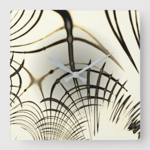 Crossed nut-brown curved traces, light background square wall clock