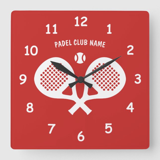 Crossed padel tennis rackets wall clock for club (Front)