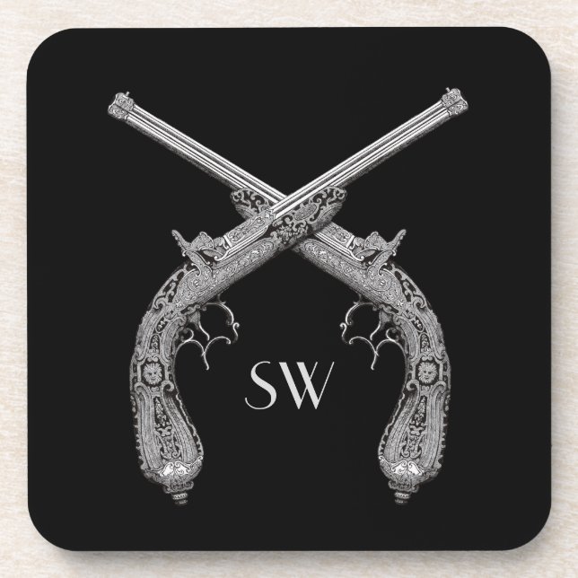 Crossed Pistol Monogram Coaster (Front)