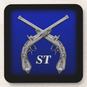Crossed Pistols Personalised Square Coasters
