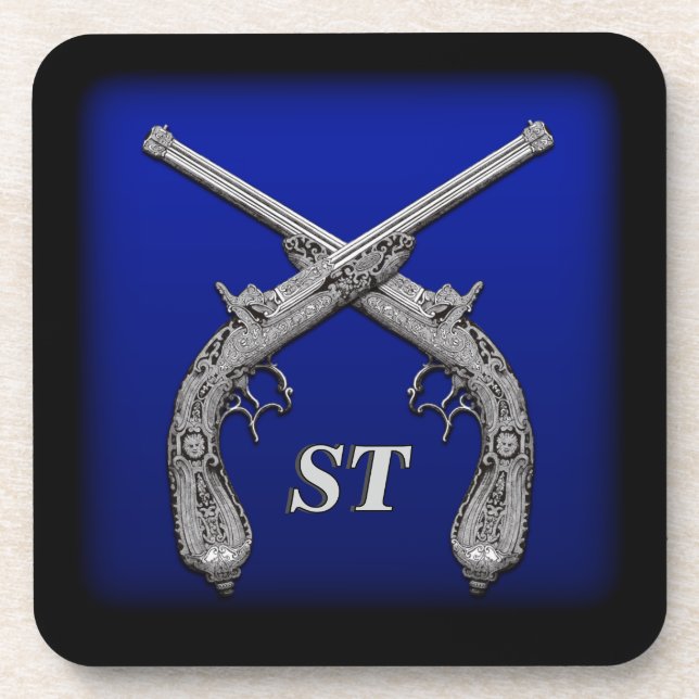 Crossed Pistols Personalised Square Coasters (Front)