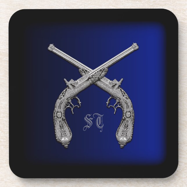 Crossed Pistols Personalised Square Coasters (Front)