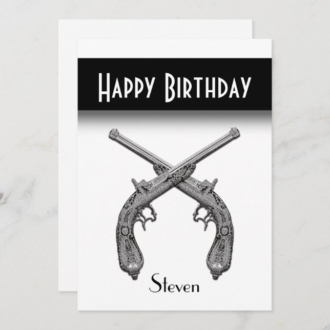 Crossed Pistols White Birthday Party Invitation (Front/Back)