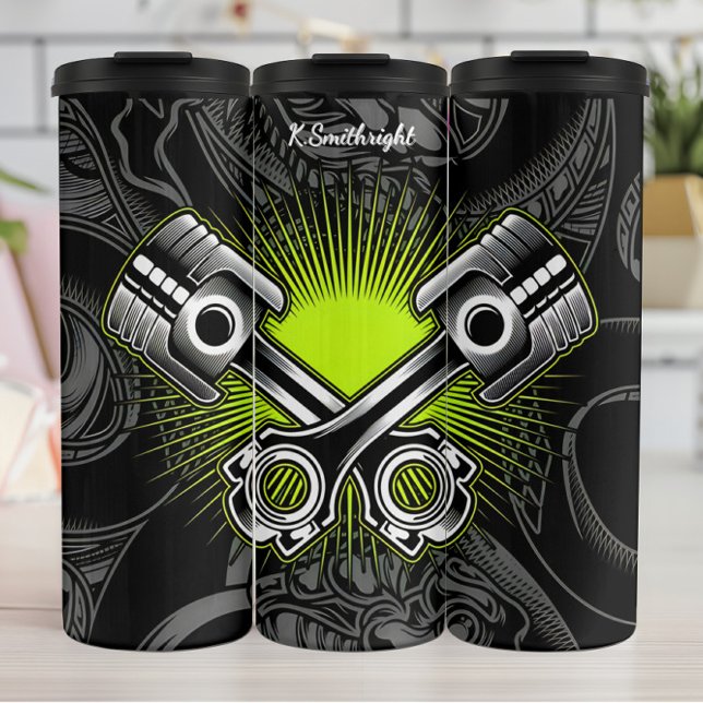 Crossed Pistons Industrial Mechanic Emblem Thermal Tumbler (Creator Uploaded)