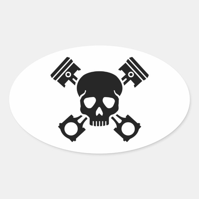 Crossed pistons skull oval sticker (Front)