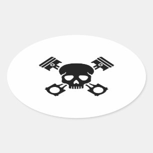 Crossed pistons skull oval sticker