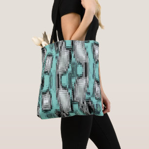 Crossed pixelated lines forming abstract squares tote bag