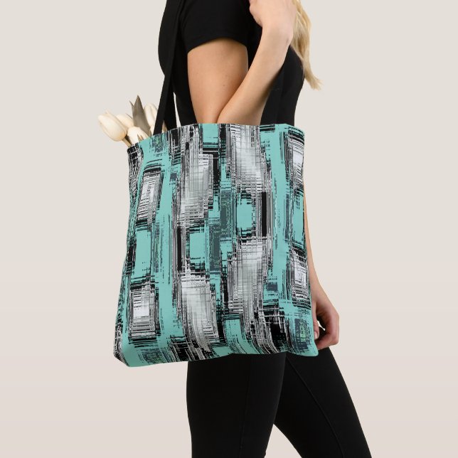 Crossed pixelated lines forming abstract squares tote bag (Close Up)