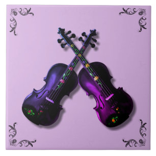 CROSSED PURPLE VIOLINS CERAMIC TILE