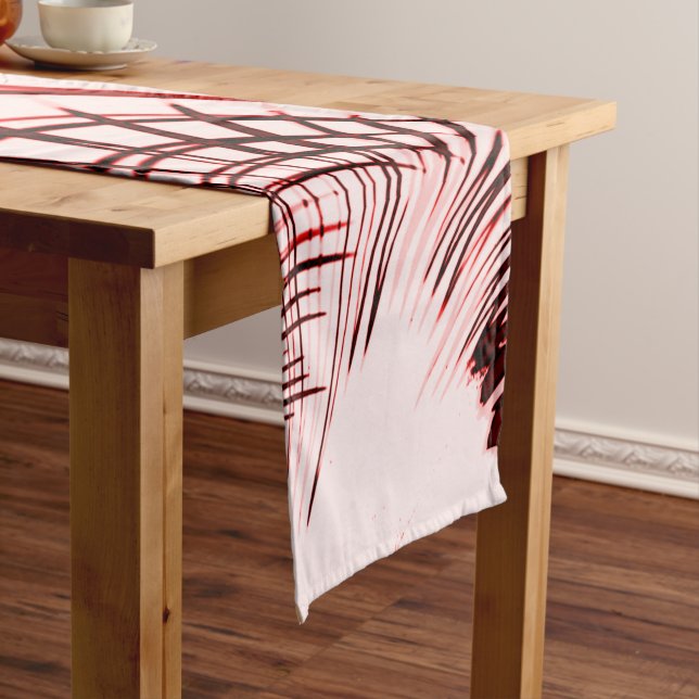 Crossed red and brown curves on light background short table runner (In Situ)