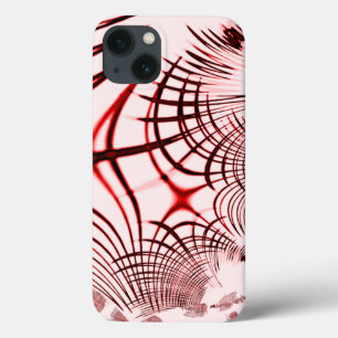 Crossed red curved traces on clear background iPhone 13 case