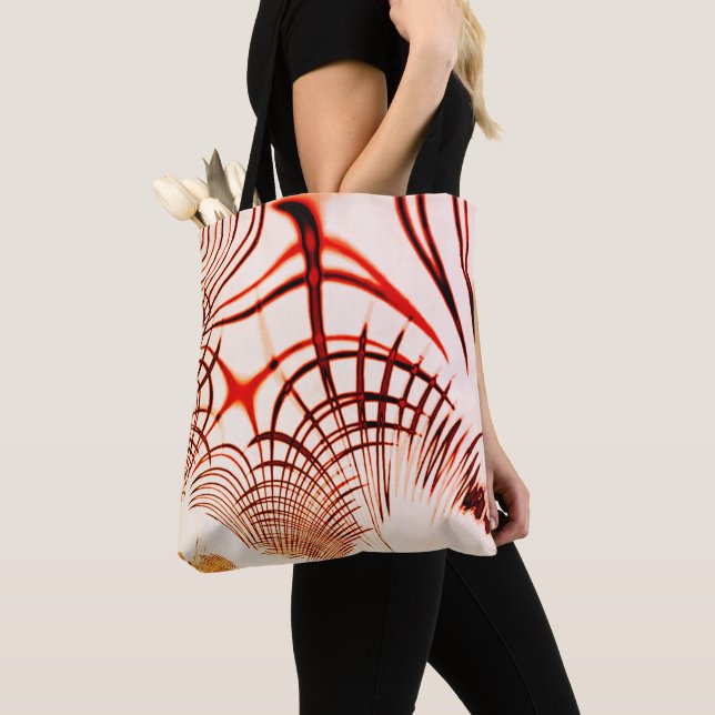 Crossed red curved traces with aged effect tote bag (Close Up)