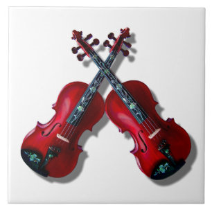 CROSSED RED VIOLINS CERAMIC TILE