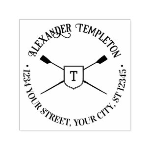 Crossed Rowing Blades Monogram Name Return Address Self-inking Stamp