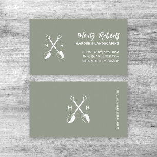 Crossed Spades Logo Garden Landscaping Mud Green   Business Card