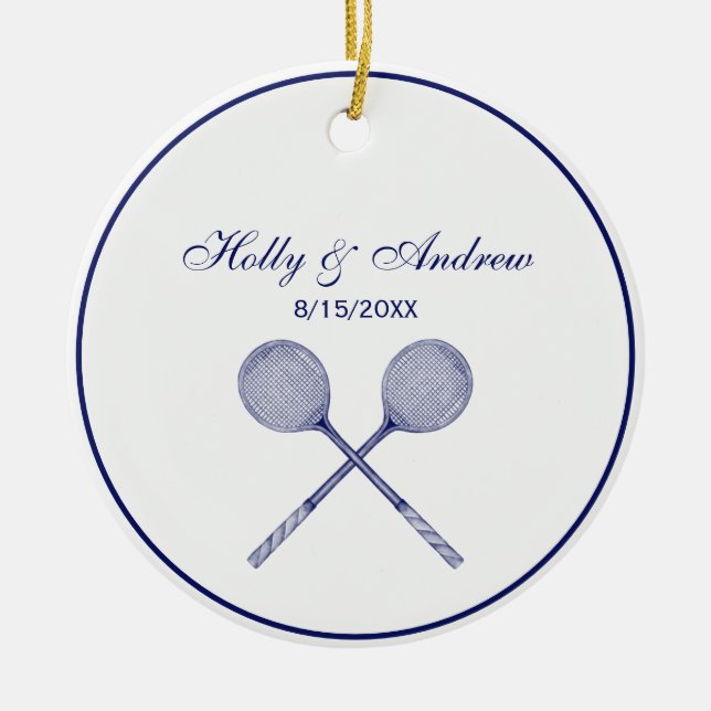 Crossed Squash Racquets Blue Ceramic Ornament (Front)