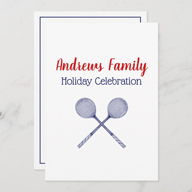 Crossed Squash Racquets Blue Invitation (Front/Back)