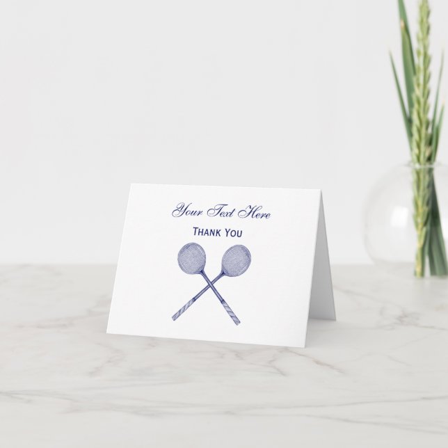 Crossed Squash Racquets Blue Thank You Card (Front)