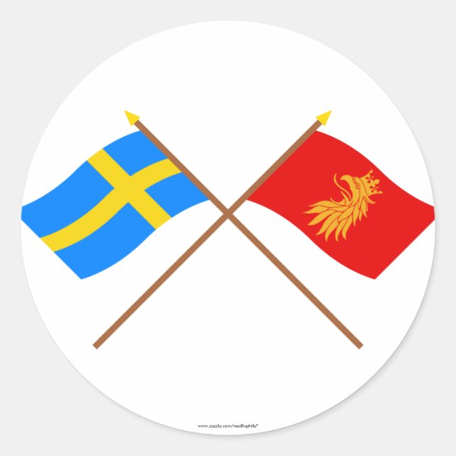 Crossed Sweden and Skåne län flags Classic Round Sticker (Front)