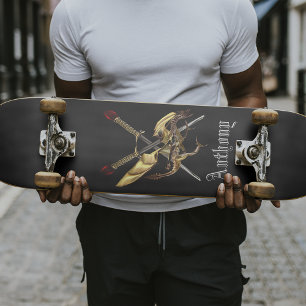 Crossed Swords With Dragon Personalised Skateboard